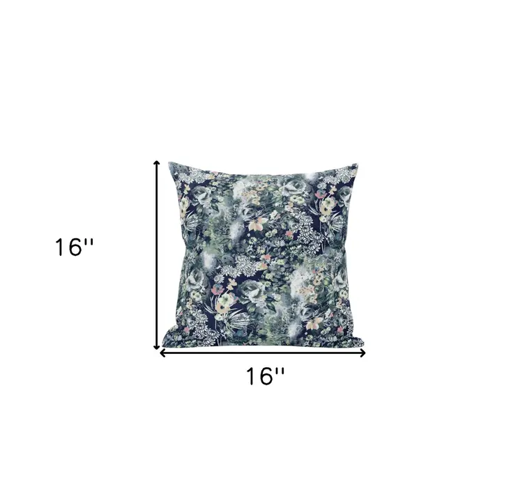 16" Gray Indigo Springtime Zippered Suede Throw Pillow