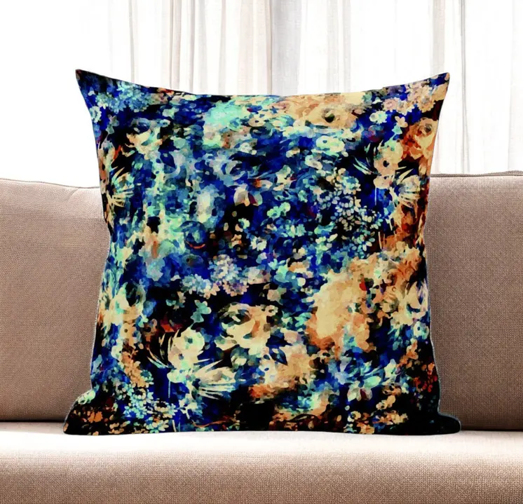 16" Orange Blue Springtime Zippered Suede Throw Pillow