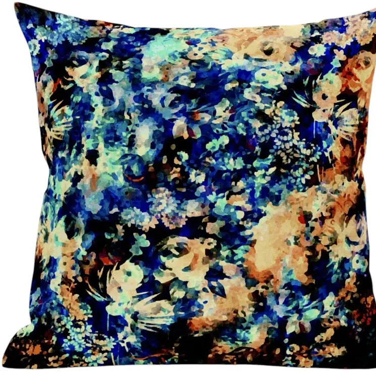 16" Orange Blue Springtime Zippered Suede Throw Pillow