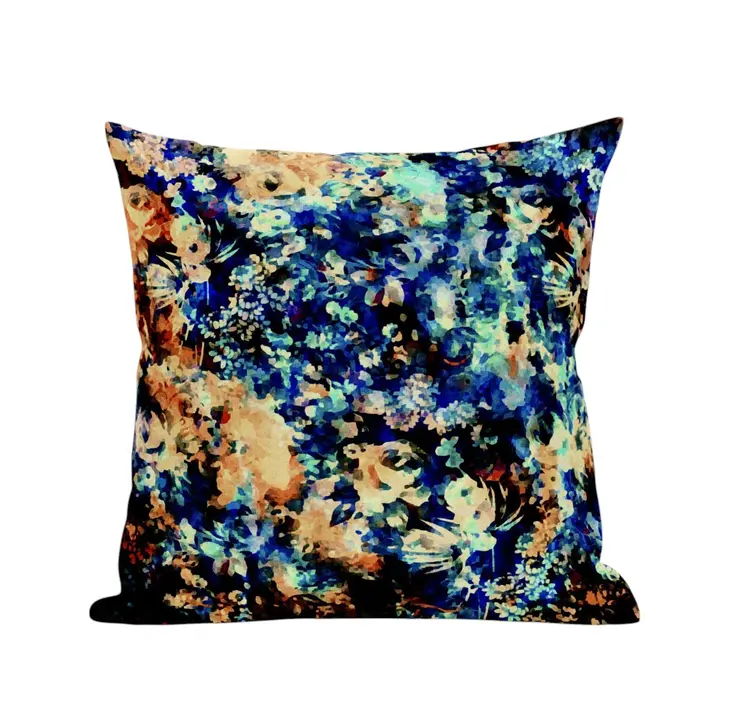16" Orange Blue Springtime Zippered Suede Throw Pillow