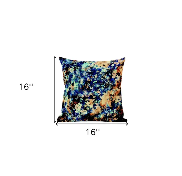 16" Orange Blue Springtime Zippered Suede Throw Pillow