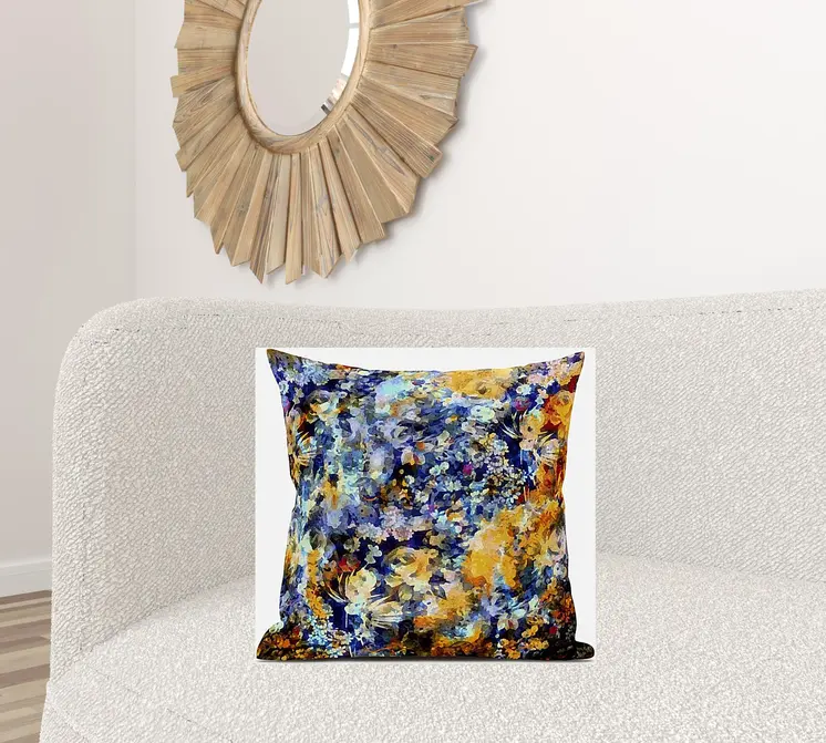 20" Orange Indigo Springtime Zippered Suede Throw Pillow