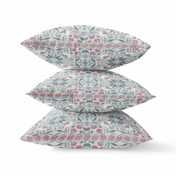 18” Pink Gray Paisley Zippered Suede Throw Pillow
