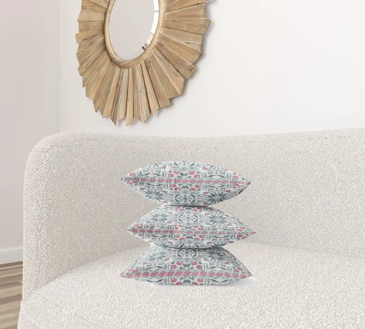 18” Pink Gray Paisley Zippered Suede Throw Pillow