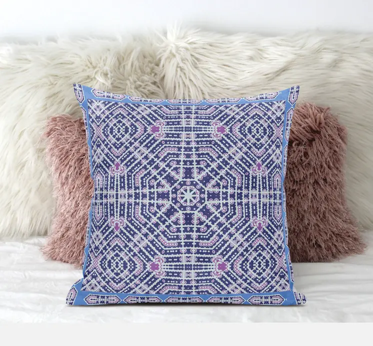 16” Lilac Blue Geostar Zippered Suede Throw Pillow