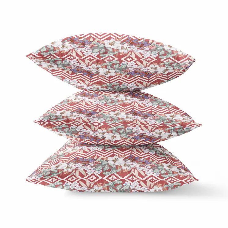 20"x20" Red White Blown Seam Broadcloth Floral Throw Pillow