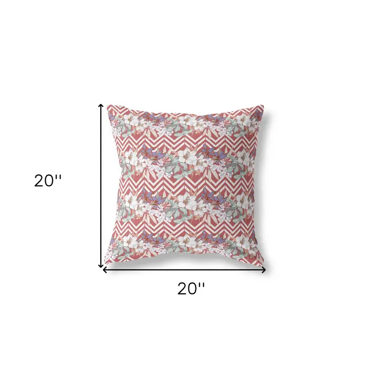 20"x20" Red White Blown Seam Broadcloth Floral Throw Pillow