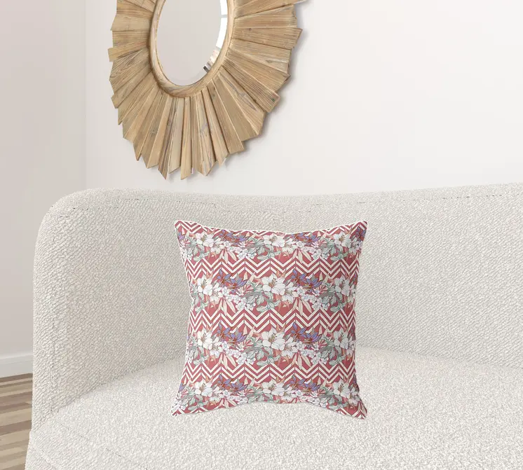20"x20" Red White Blown Seam Broadcloth Floral Throw Pillow
