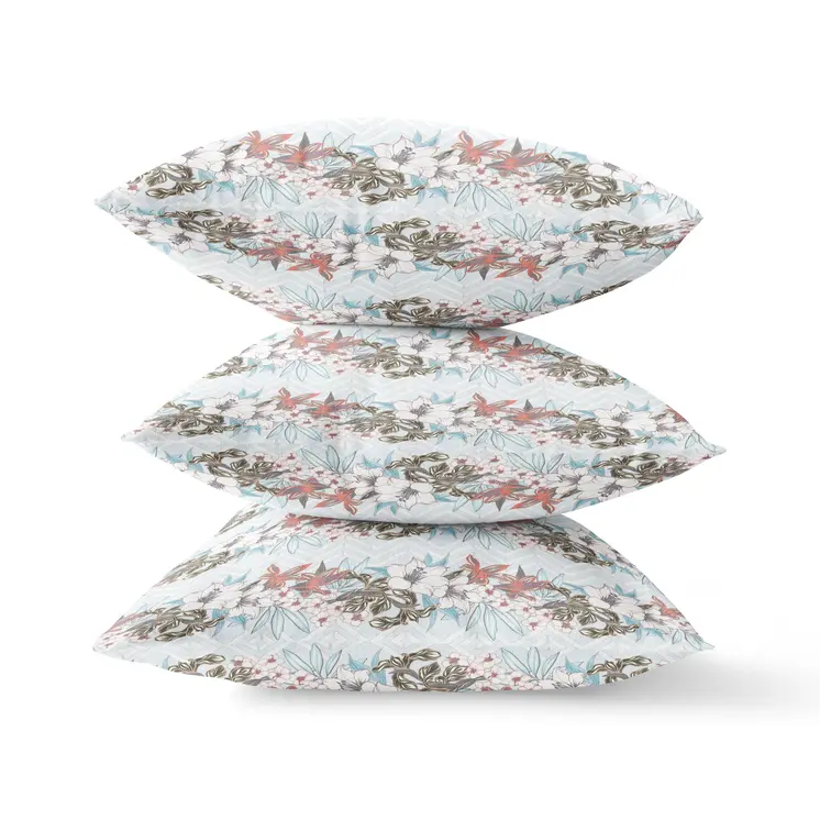 28" X 28" Light Blue Blown Seam Floral Indoor Outdoor Throw Pillow