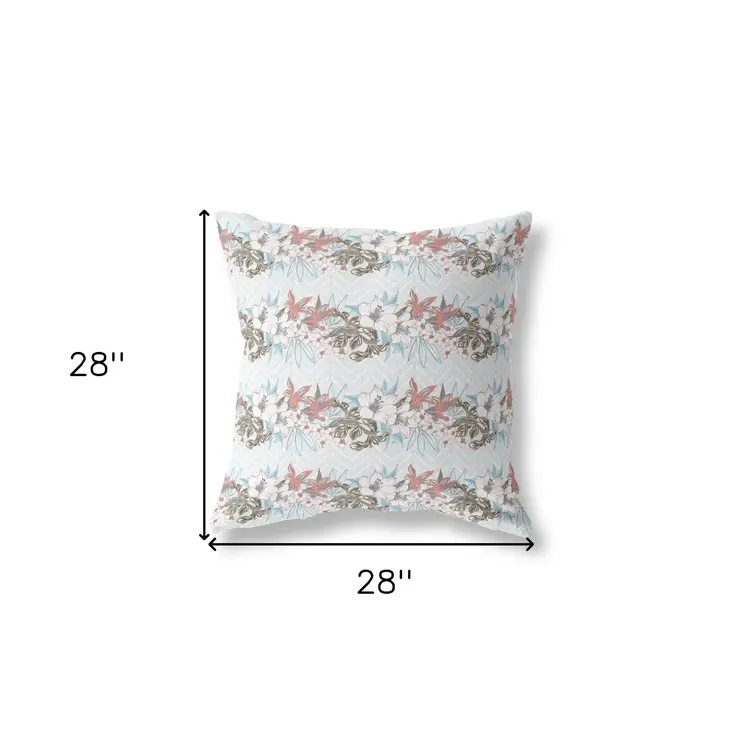 28" X 28" Light Blue Blown Seam Floral Indoor Outdoor Throw Pillow
