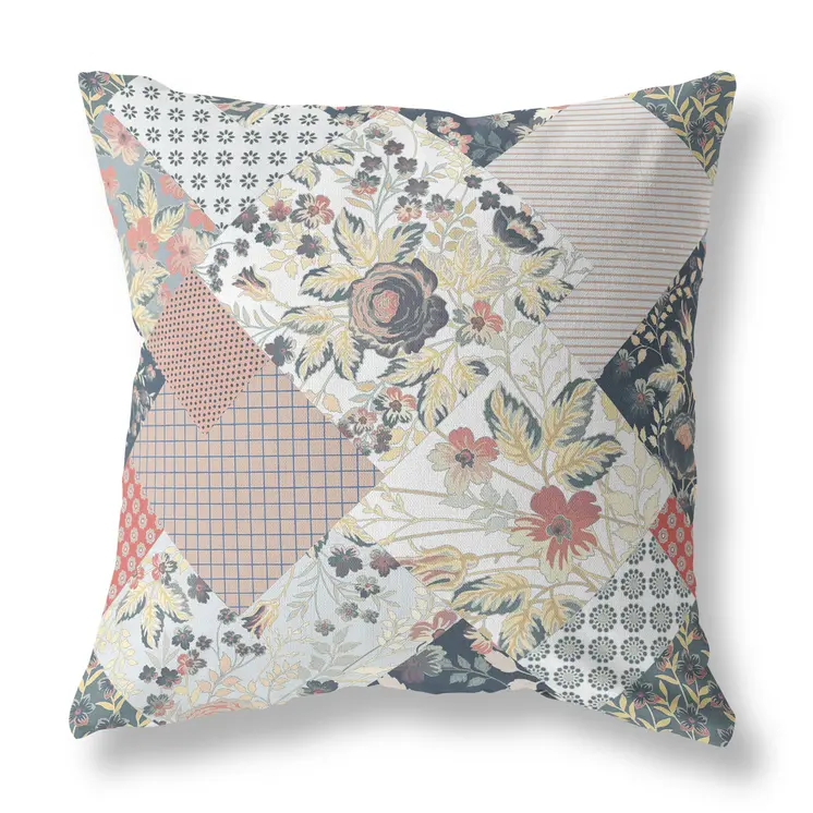 28" Peach Black Floral Indoor Outdoor Throw Pillow