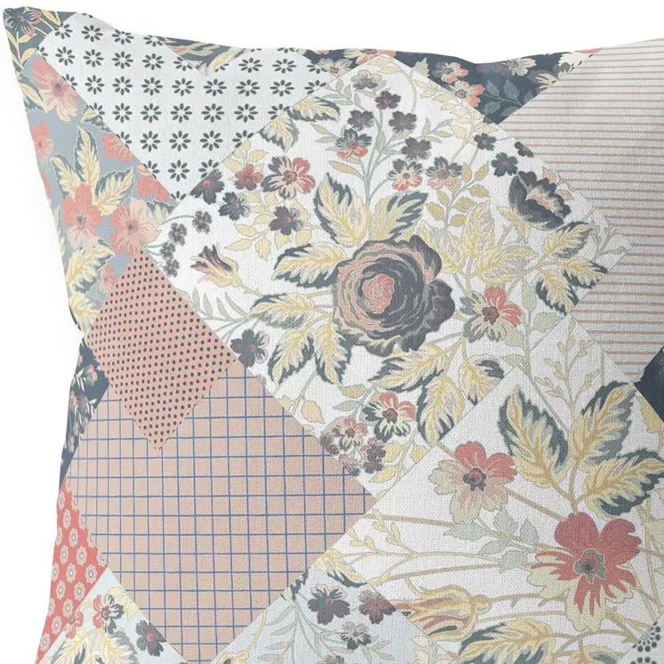 28" Peach Black Floral Indoor Outdoor Throw Pillow