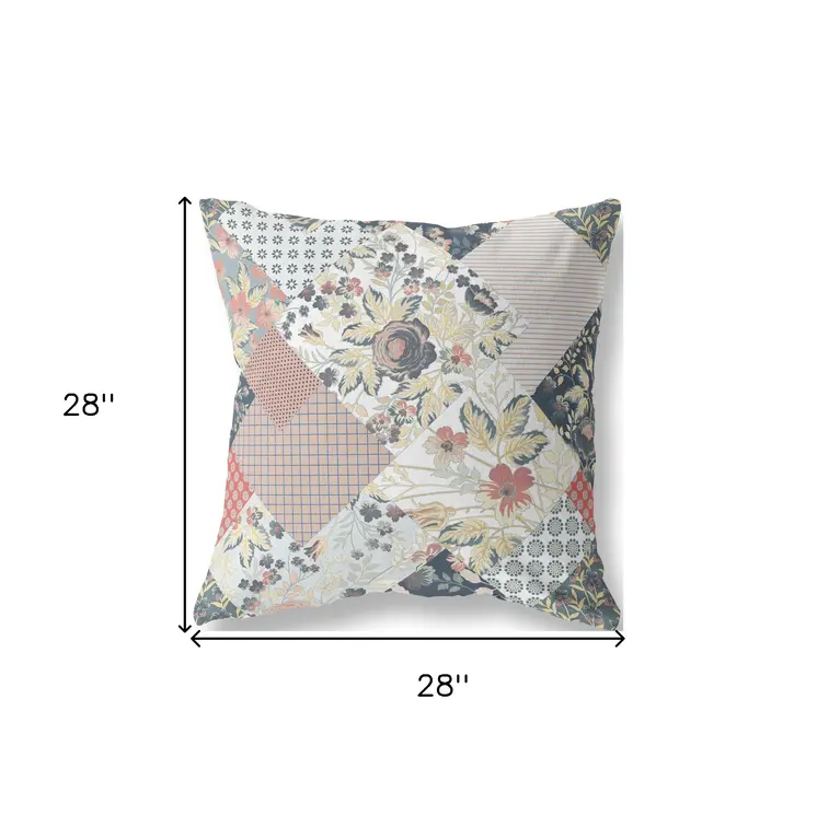 28" Peach Black Floral Indoor Outdoor Throw Pillow