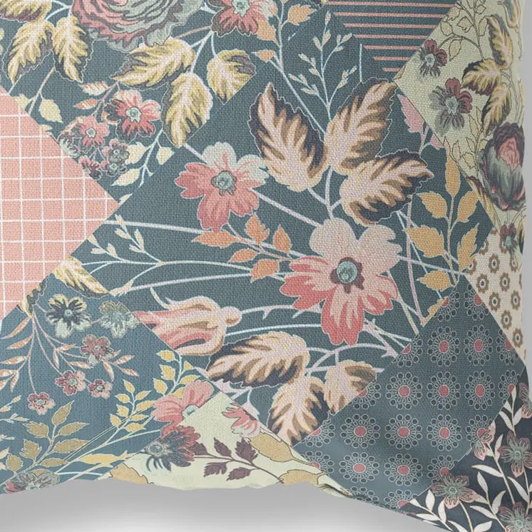 28" Green Peach Boho Floral Indoor Outdoor Throw Pillow
