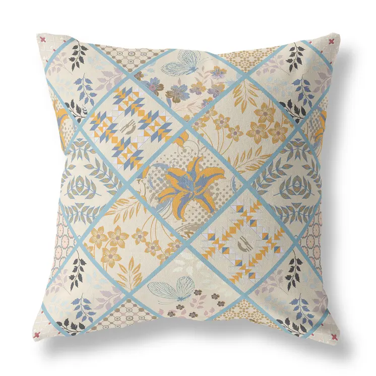 28” Gold Cream Patch Indoor Outdoor Throw Pillow