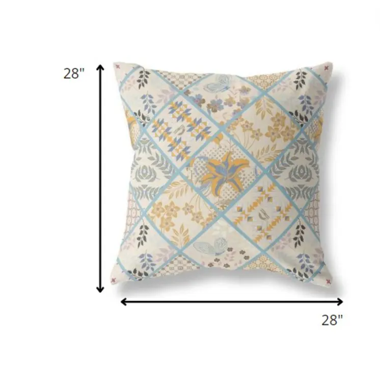 28” Gold Cream Patch Indoor Outdoor Throw Pillow