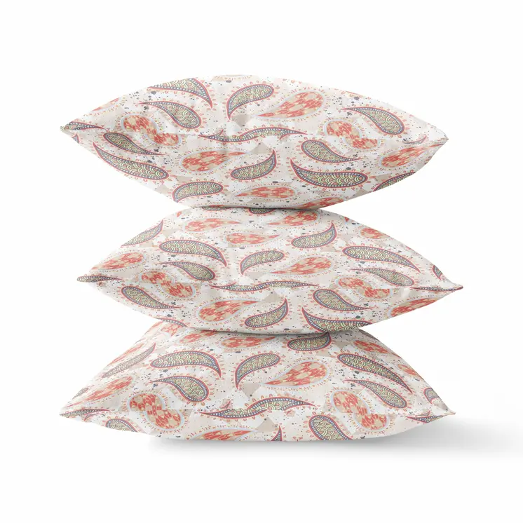 26” Red Beige Boho Paisley Indoor Outdoor Throw Pillow