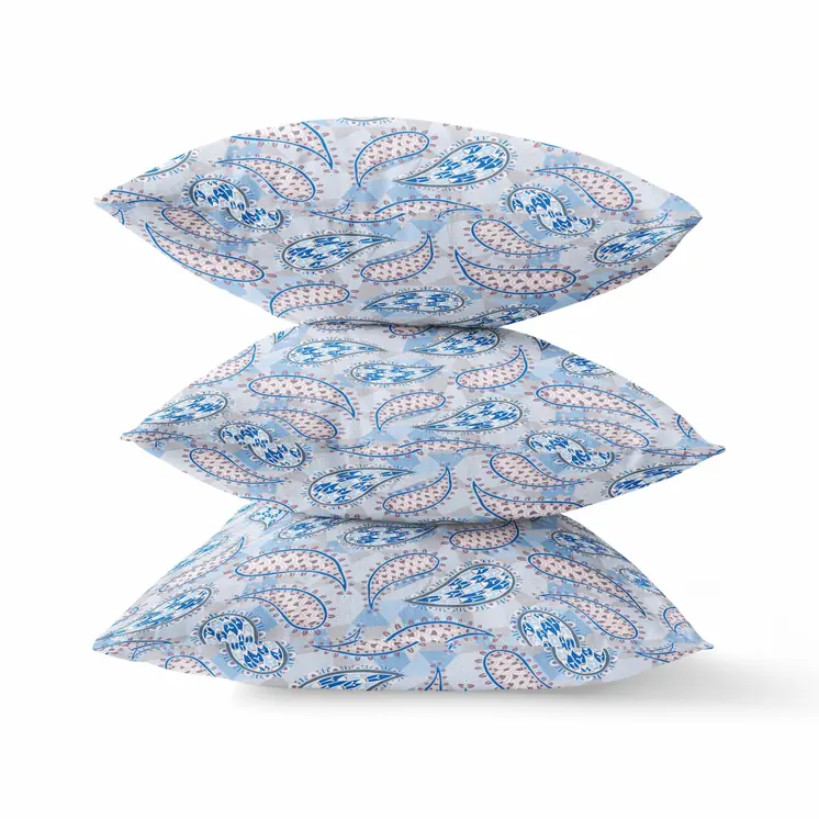 26” Blue Gray Boho Paisley Indoor Outdoor Throw Pillow