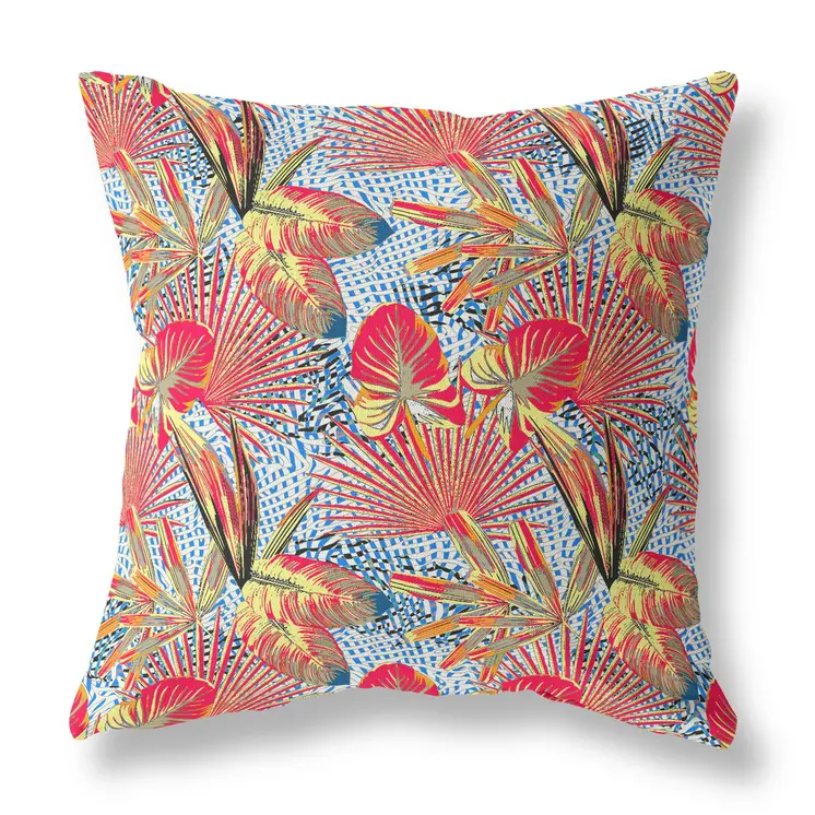 28” Crimson Yellow Tropical Indoor Outdoor Throw Pillow