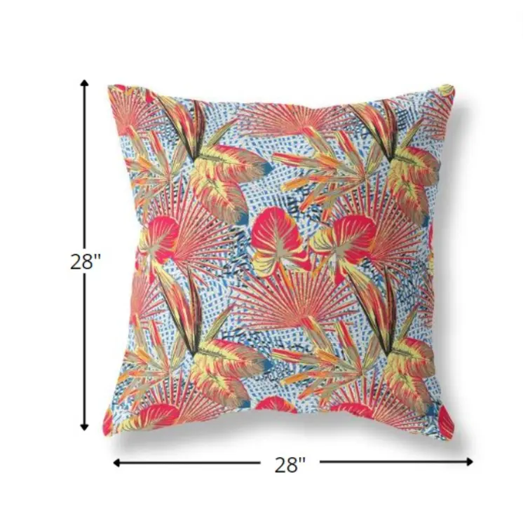 28” Crimson Yellow Tropical Indoor Outdoor Throw Pillow