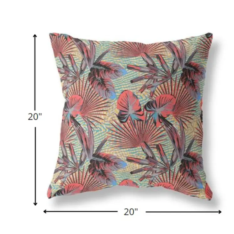 20” Red Yellow Tropical Indoor Outdoor Throw Pillow