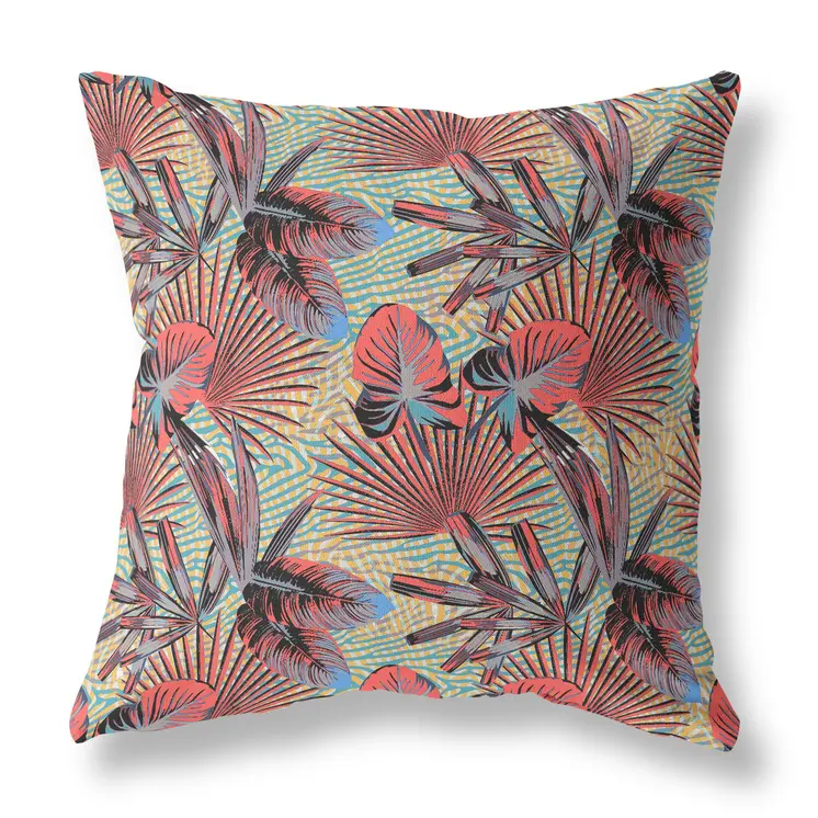 28” Red Yellow Tropical Indoor Outdoor Throw Pillow