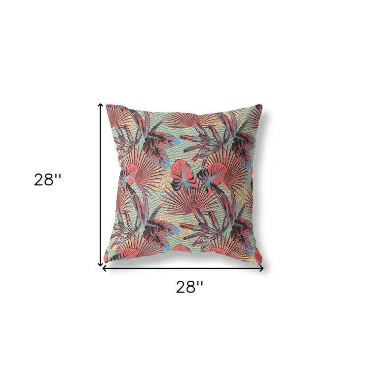28” Red Yellow Tropical Indoor Outdoor Throw Pillow