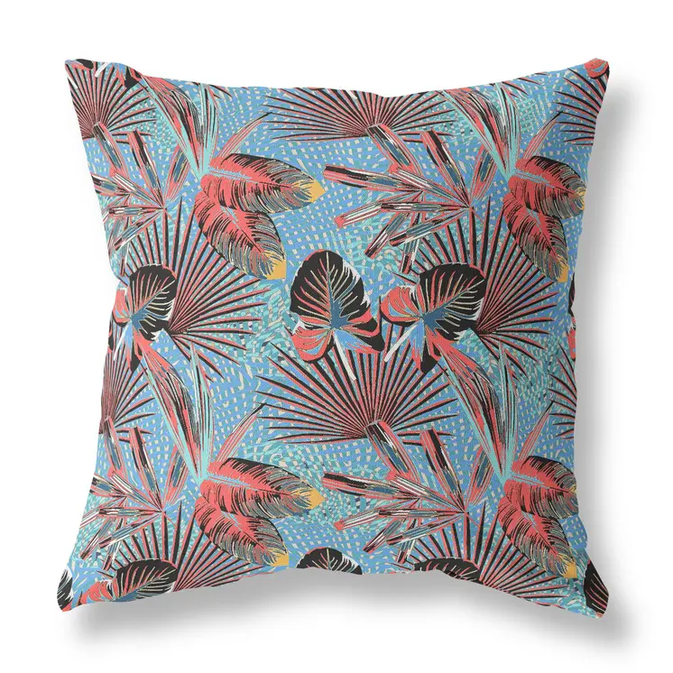 28” Coral Blue Tropical Indoor Outdoor Throw Pillow