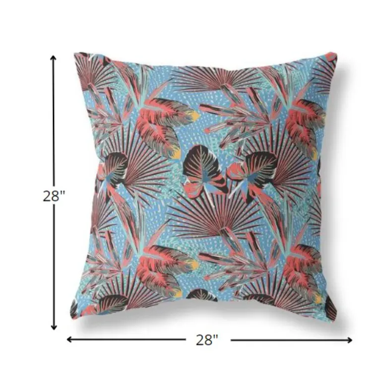 28” Coral Blue Tropical Indoor Outdoor Throw Pillow