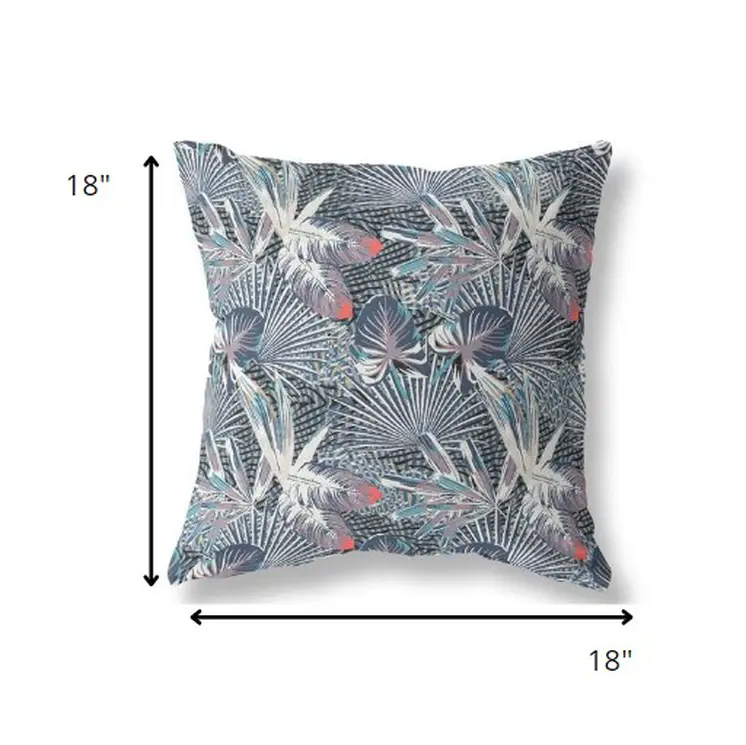 18” Purple Indigo Tropical Indoor Outdoor Throw Pillow