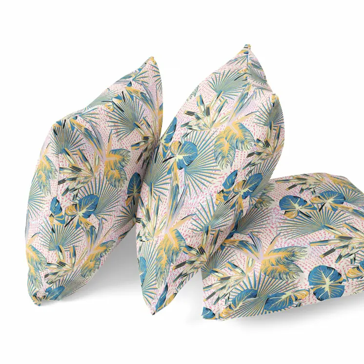 28” Blue Gold Tropical Indoor Outdoor Throw Pillow