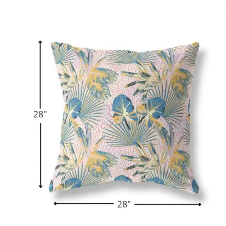28” Blue Gold Tropical Indoor Outdoor Throw Pillow