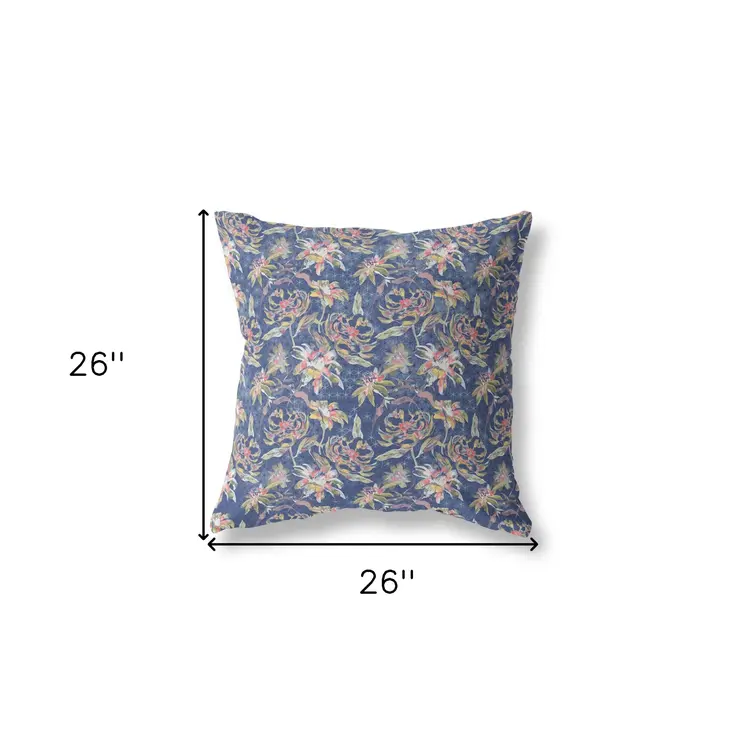 26” Blue Yellow Roses Indoor Outdoor Throw Pillow