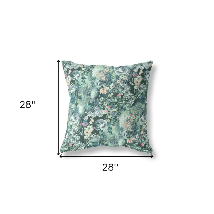28" Green Black Springtime Indoor Outdoor Throw Pillow