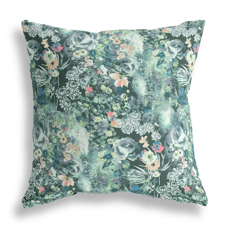 28" Green Black Springtime Indoor Outdoor Throw Pillow