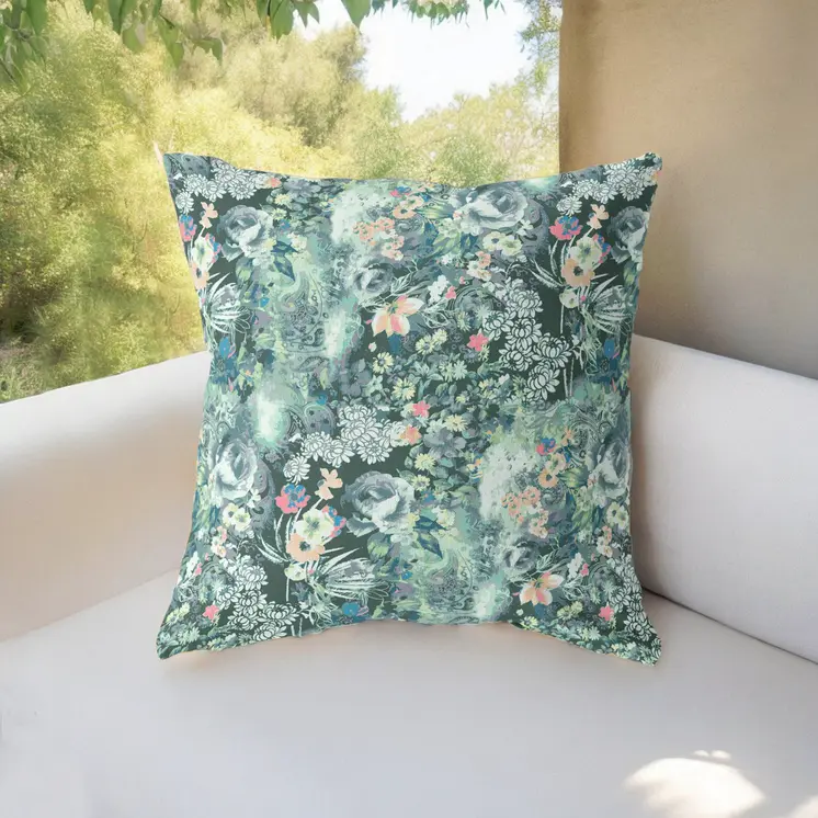 28" Green Black Springtime Indoor Outdoor Throw Pillow