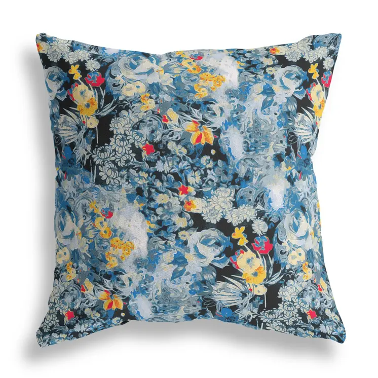 20" Blue Yellow Springtime Indoor Outdoor Throw Pillow
