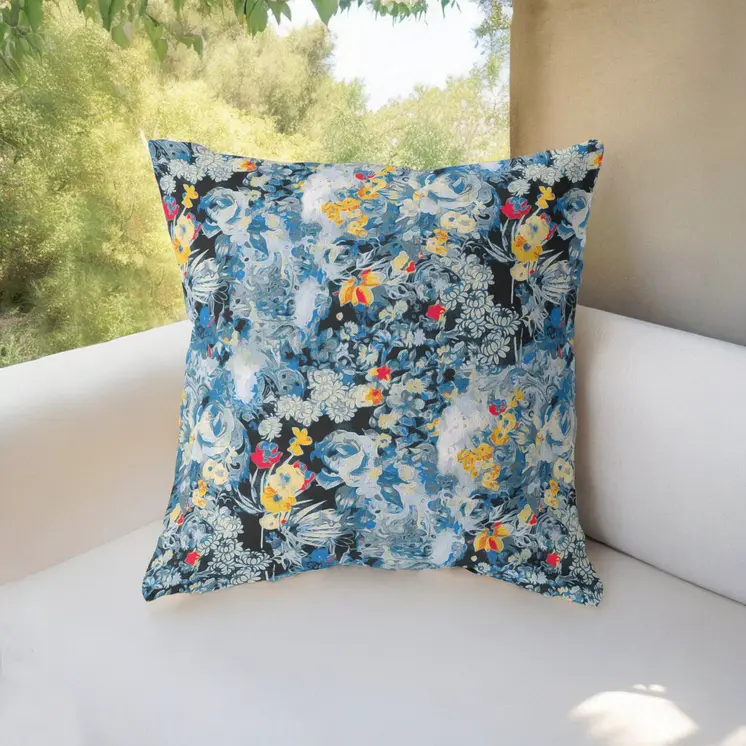 20" Blue Yellow Springtime Indoor Outdoor Throw Pillow