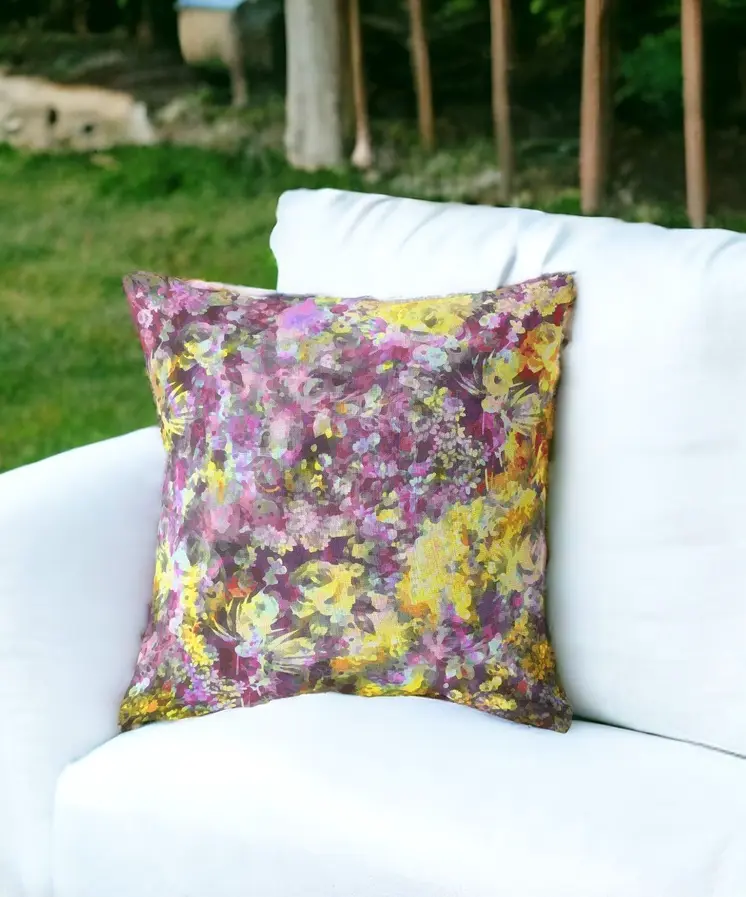 16" Purple Yellow Springtime Indoor Outdoor Throw Pillow