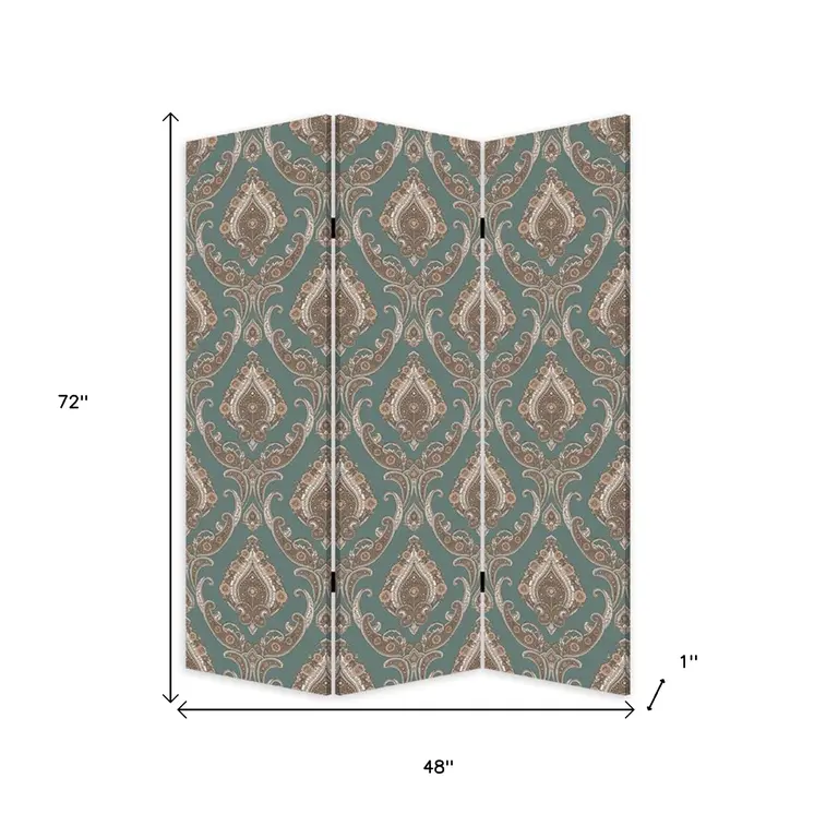 Vintage Green Baroque Three Panel Room Divider Screen
