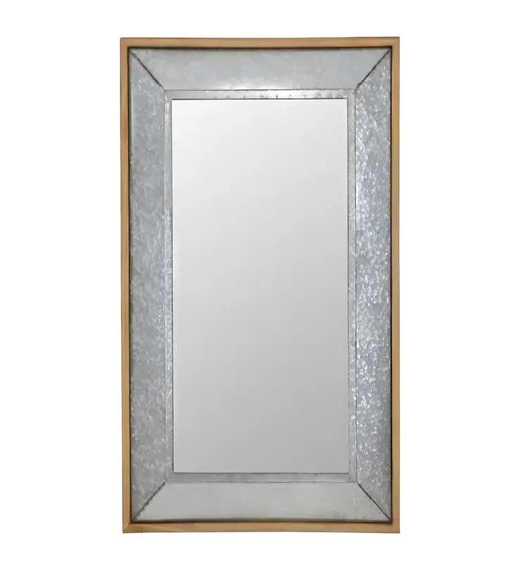 84" Gray Brown Metal and Wood Framed Leaning Accent Mirror