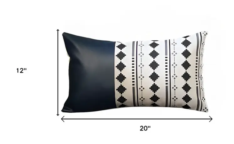 Set of Four 12" X 20" White Diamond Fabric and Faux Leather Lumbar Throw Pillow Covers
