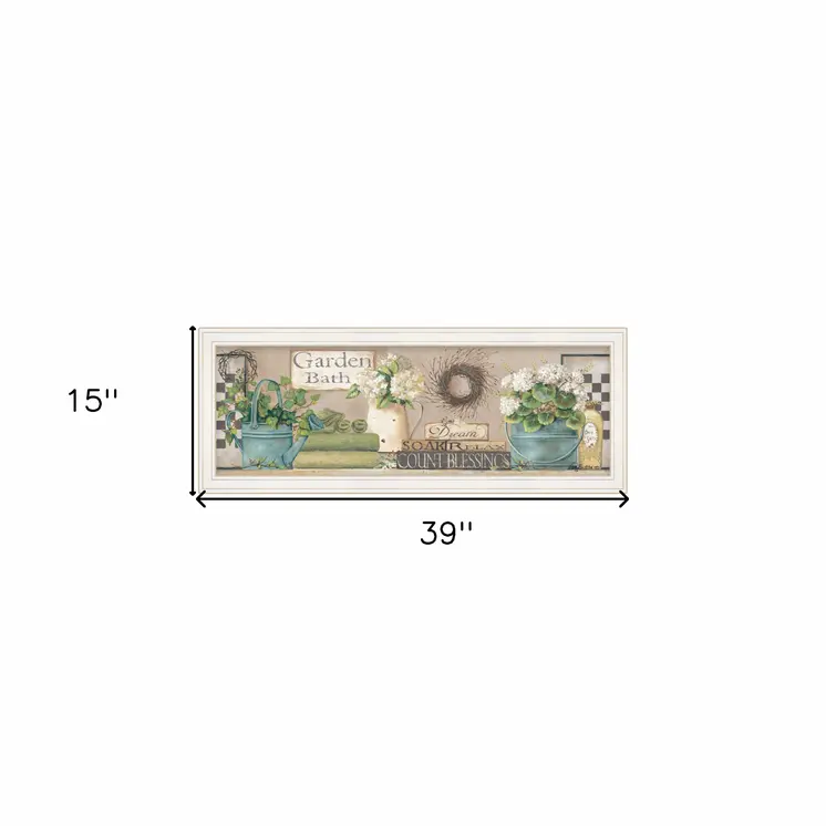 Garden Bath 1 White Framed Print Bathroom Wall Art