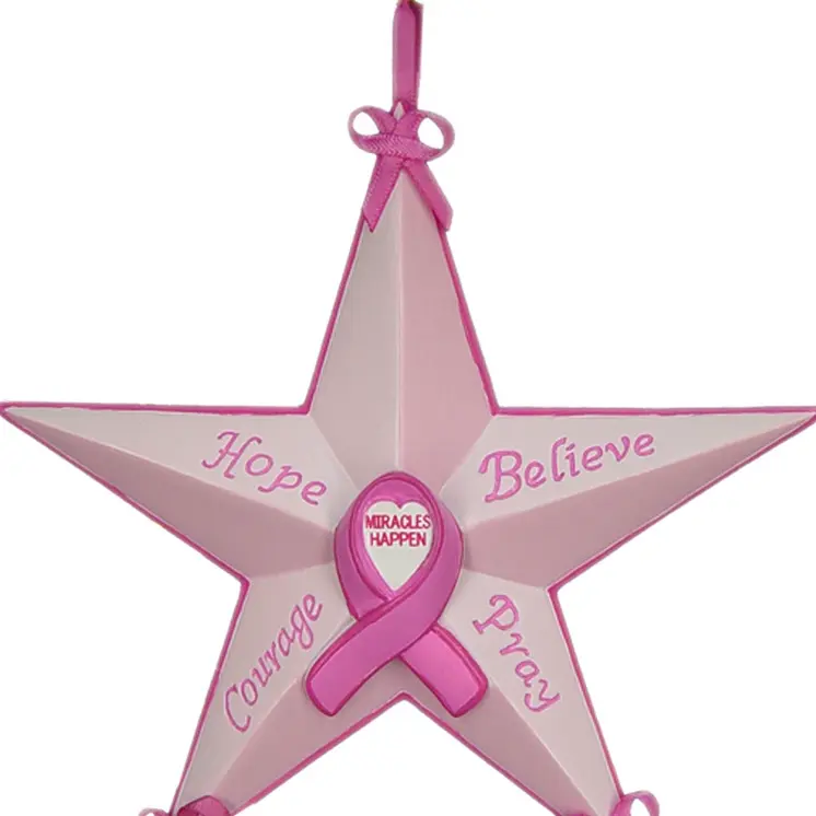 Set of Six Star Shaped Breast Cancer Awareness Christmas Ornaments