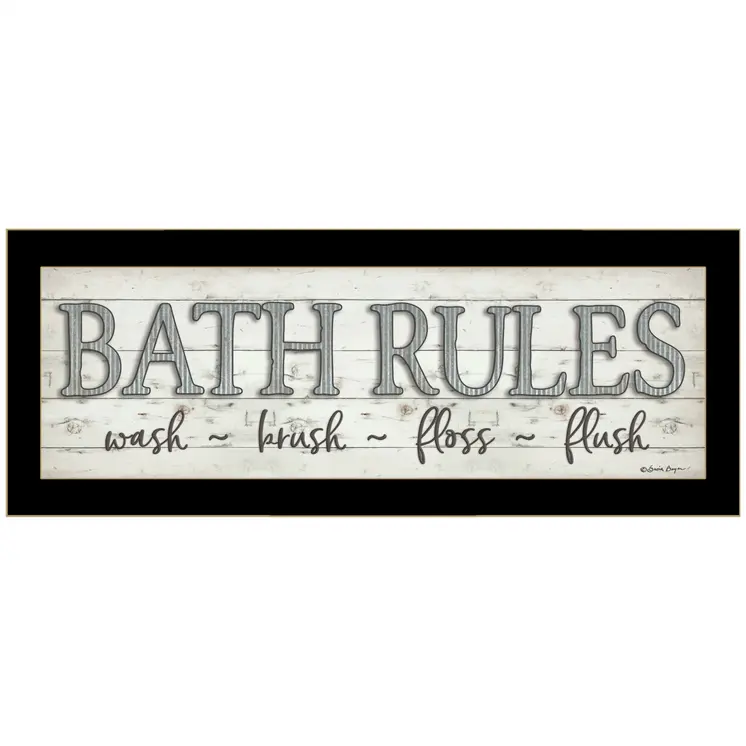 Bath Rules 3 Black Framed Print Bathroom Wall Art
