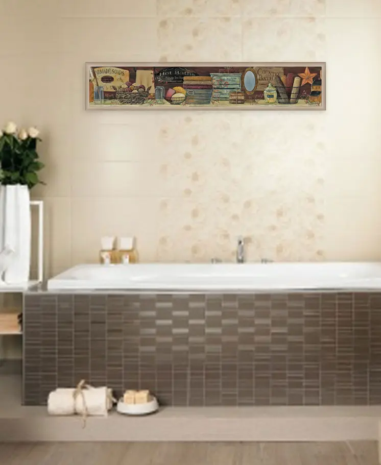 Country Bath Shelf 5 Brown Framed Print Bathroom Wall Art