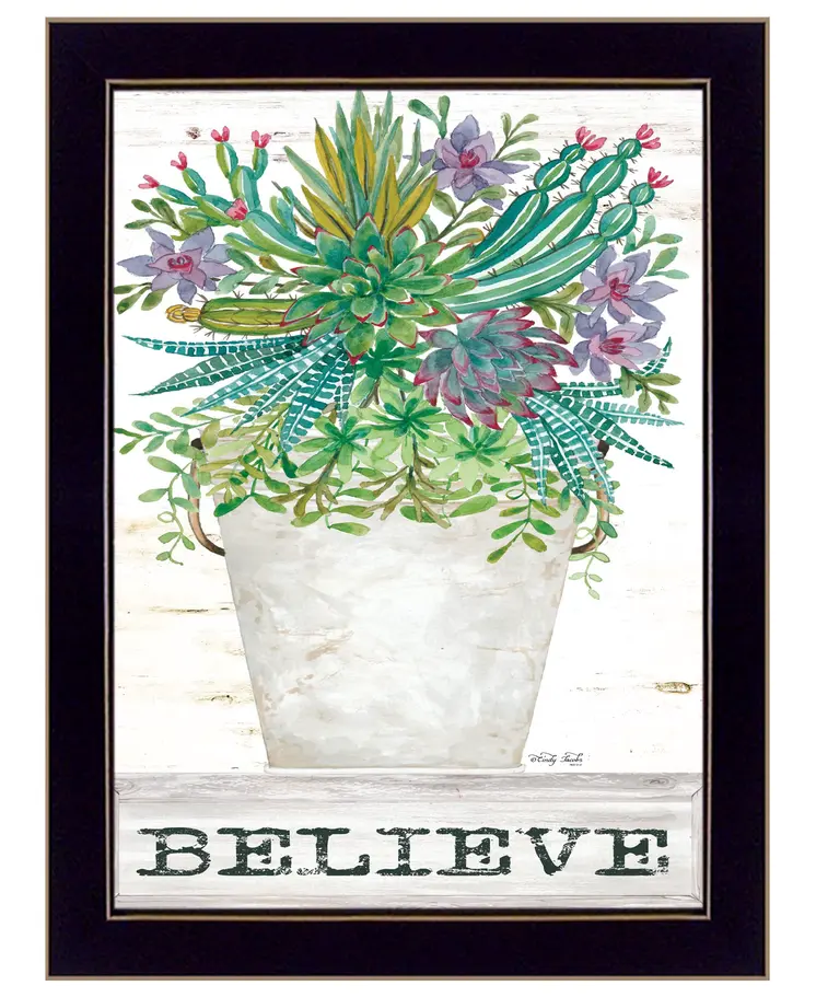 Believe Succulents 1 Black Framed Print Wall Art