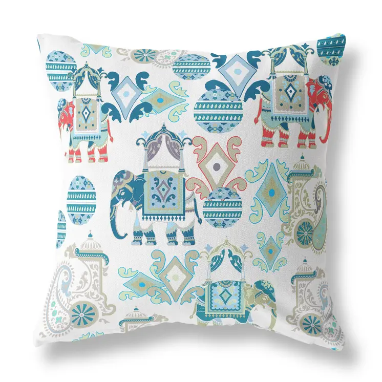 18" X 18" Blue And White Paisley Zippered Suede Throw Pillow