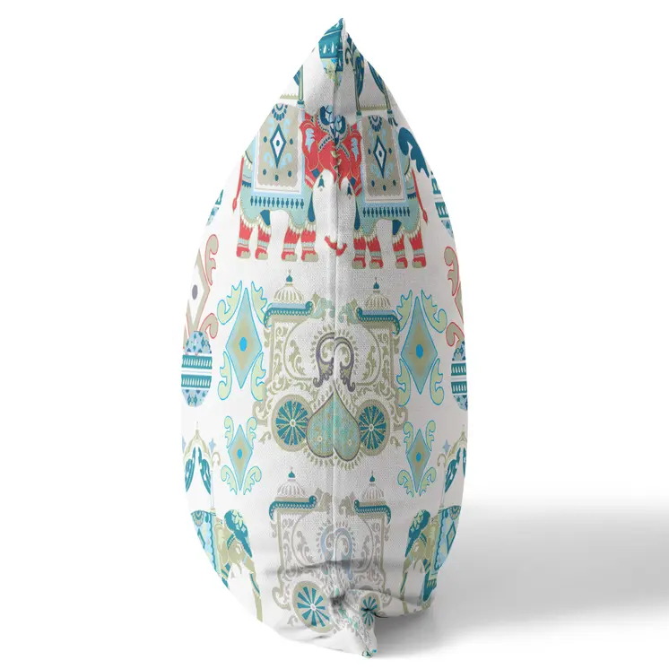 18" X 18" Blue And White Paisley Zippered Suede Throw Pillow