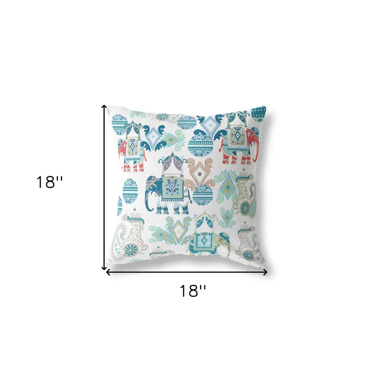 18" X 18" Blue And White Paisley Zippered Suede Throw Pillow
